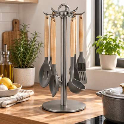 Rotating 8-Hook Kitchen Utensil Rack