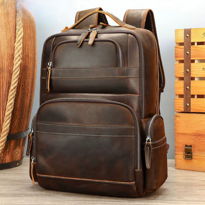 Genuine Leather Horsehide Backpack - Large Capacity Travel Bag