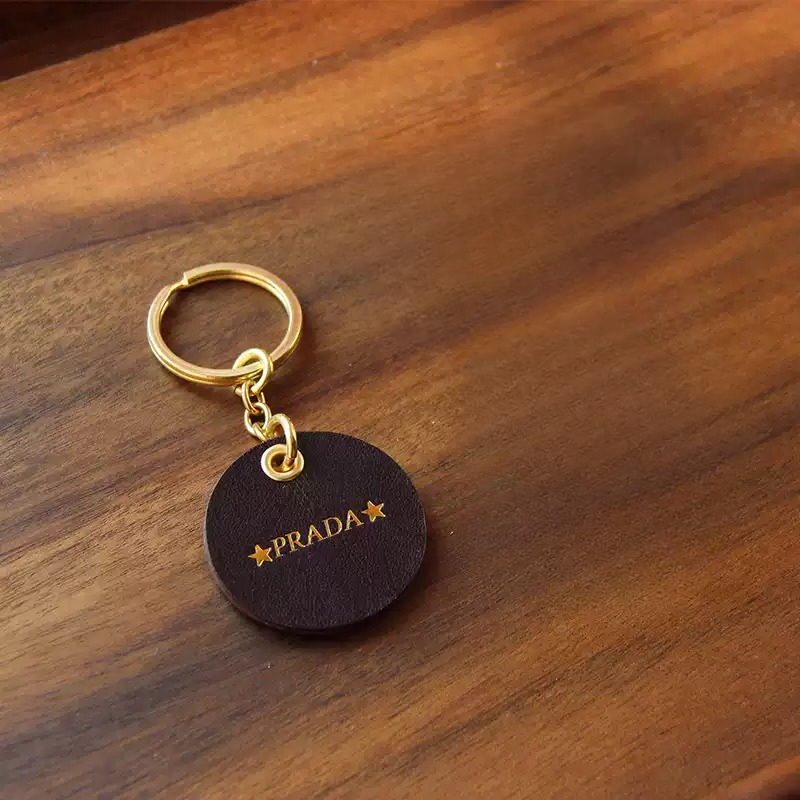 Custom Handmade Leather Keychain Pendant with Gold Foil