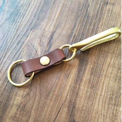 Genuine Cowhide Keychain with Large Brass Hook