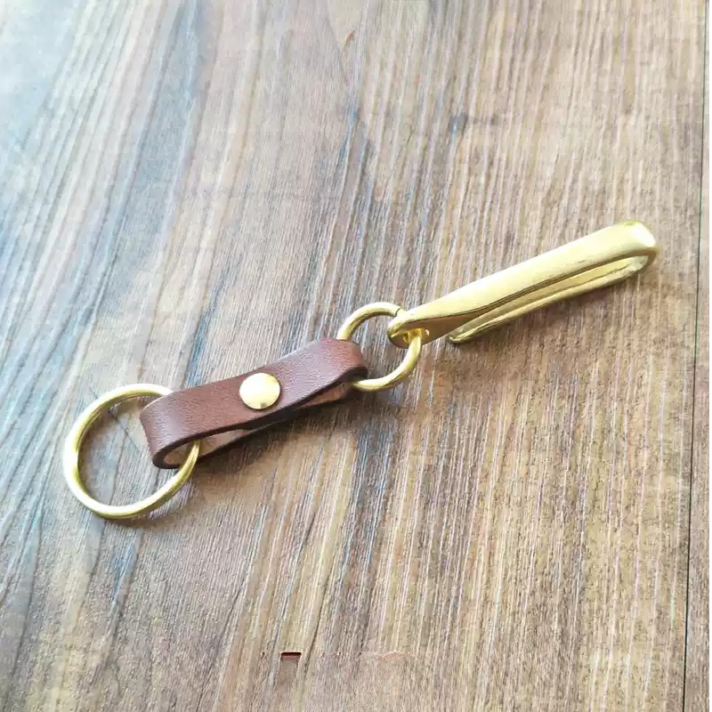 Genuine Cowhide Keychain with Large Brass Hook