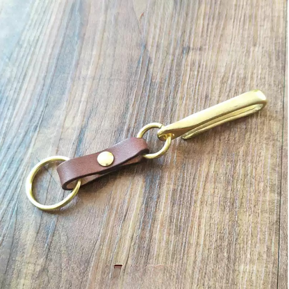 Genuine Cowhide Keychain with Large Brass Hook