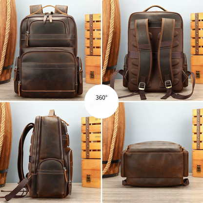 Genuine Leather Horsehide Backpack - Large Capacity Travel Bag
