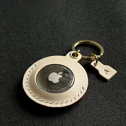 Personalized Genuine Leather AirTag Holder - Keychain Protector