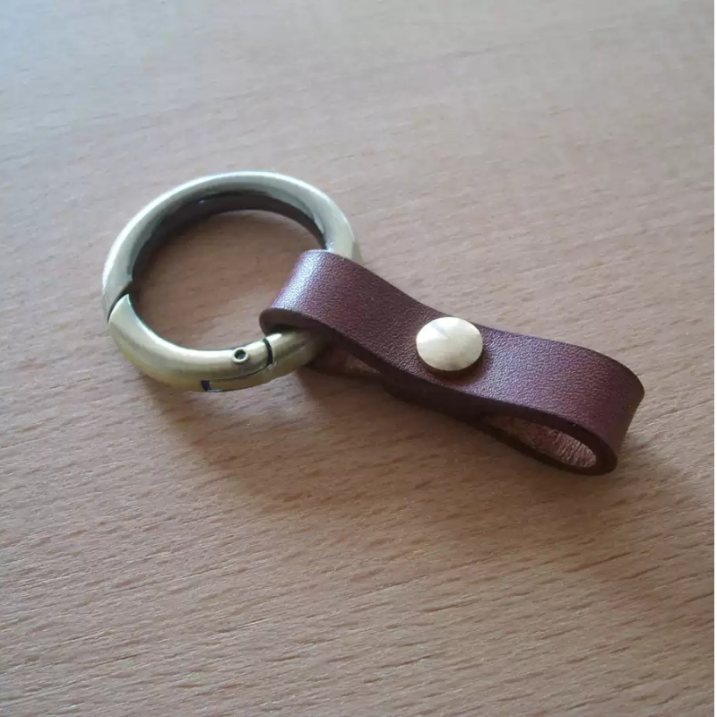 Genuine Cowhide Keychain with Copper Opening Ring