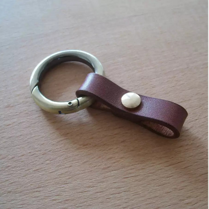 Genuine Cowhide Keychain with Copper Opening Ring