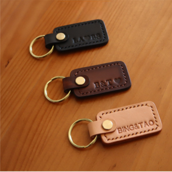 Custom Handmade Vegetable-Tanned Leather Keychain with Free Lettering