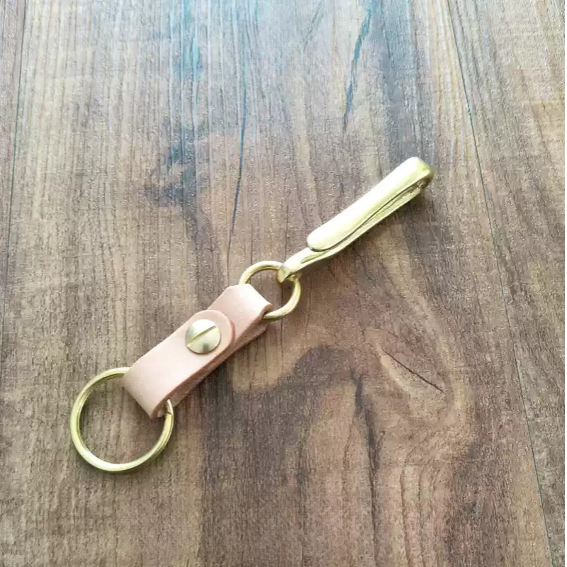 Genuine Cowhide Keychain with Large Brass Hook