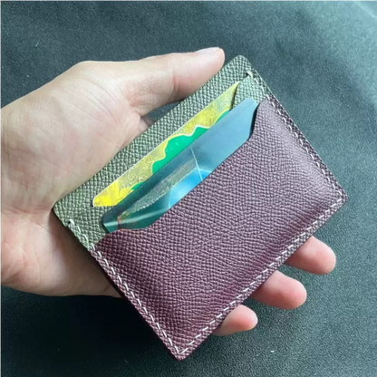 Color-Block Handcrafted Leather Card Holder - Slim Wallet