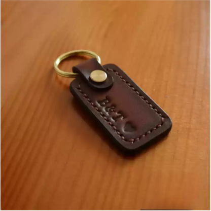 Custom Handmade Vegetable-Tanned Leather Keychain with Free Lettering