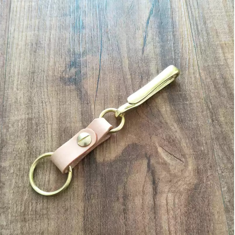 Genuine Cowhide Keychain with Large Brass Hook