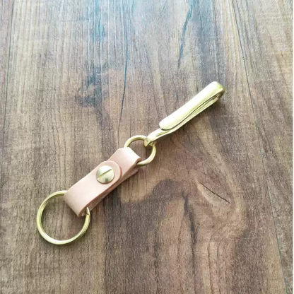 Genuine Cowhide Keychain with Large Brass Hook