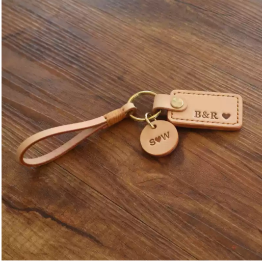 Custom Handmade Vegetable-Tanned Leather Keychain with Free Lettering