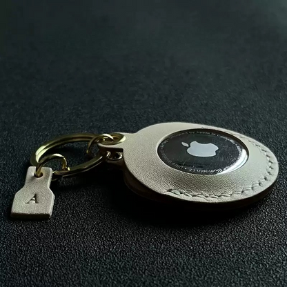 Personalized Genuine Leather AirTag Holder - Keychain Protector