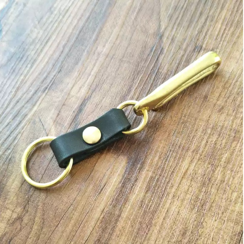 Genuine Cowhide Keychain with Large Brass Hook
