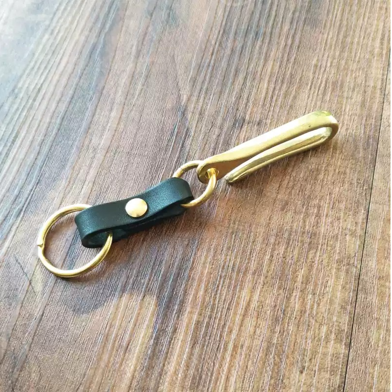 Genuine Cowhide Keychain with Large Brass Hook