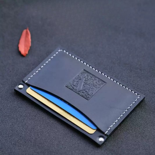 Handcrafted Genuine Leather Card Holder - Slim Business Card Wallet with Letter A Design