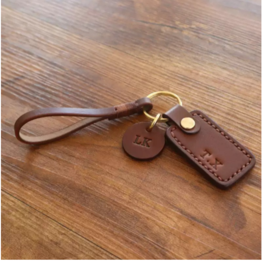 Custom Handmade Vegetable-Tanned Leather Keychain with Free Lettering