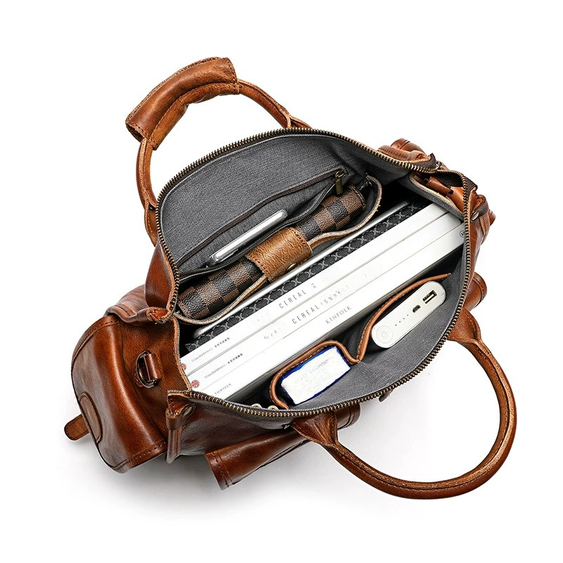 Genuine Leather Crossbody Briefcase - Large Capacity Business Messenger Bag