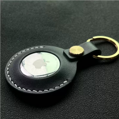 Genuine Leather AirTag Holder - Customizable Keychain