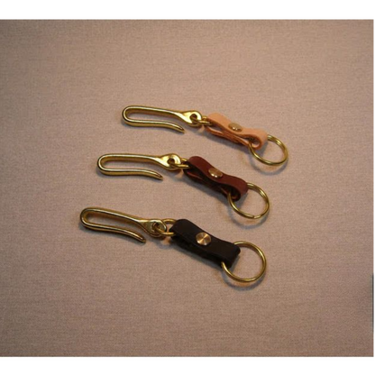 Genuine Cowhide Keychain with Large Brass Hook