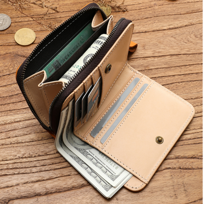 Vegetable-Tanned Top Grain Leather Men's Short Wallet